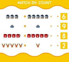 Match by count of cartoon christmas. . Match and count game. Educational game for pre shool years kids and toddlers vector