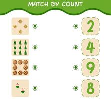 Match by count of cartoon christmas. . Match and count game. Educational game for pre shool years kids and toddlers vector