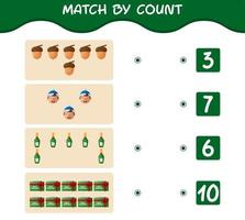 Match by count of cartoon christmas. . Match and count game. Educational game for pre shool years kids and toddlers vector