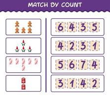 Match by count of cartoon christmas. . Match and count game. Educational game for pre shool years kids and toddlers vector