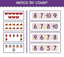 Match by count of cartoon christmas. . Match and count game. Educational game for pre shool years kids and toddlers vector