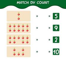 Match by count of cartoon radish. Match and count game. Educational game for pre shool years kids and toddlers vector
