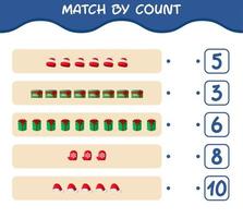 Match by count of cartoon christmas. . Match and count game. Educational game for pre shool years kids and toddlers vector