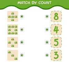 Match by count of cartoon cauliflower. Match and count game. Educational game for pre shool years kids and toddlers vector