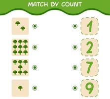 Match by count of cartoon broccoli. Match and count game. Educational game for pre shool years kids and toddlers vector