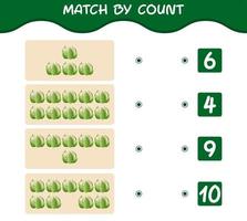 Match by count of cartoon cauliflower. Match and count game. Educational game for pre shool years kids and toddlers vector