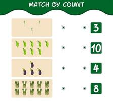 Match by count of cartoon vegetables. Match and count game. Educational game for pre shool years kids and toddlers vector