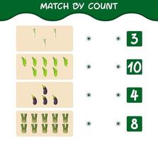 Match by count of cartoon vegetables. Match and count game. Educational game for pre shool years kids and toddlers vector