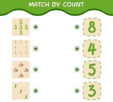 Match by count of cartoon vegetables. Match and count game. Educational game for pre shool years kids and toddlers vector