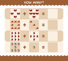 How many cartoon christmas. Counting game. Educational game for pre shool years kids and toddlers vector
