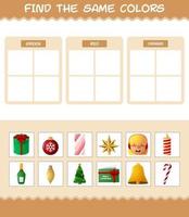 encontrar los mismos colores de navidad. juego de búsqueda y combinación. juego educativo para niños de edad preescolar y niños pequeños vector