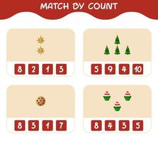 Match by count of cartoon christmas. . Match and count game. Educational game for pre shool years kids and toddlers vector