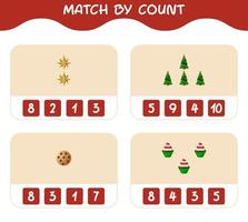 Match by count of cartoon christmas. . Match and count game. Educational game for pre shool years kids and toddlers vector