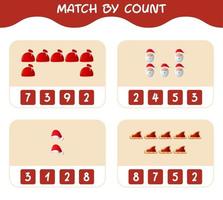 Match by count of cartoon christmas. . Match and count game. Educational game for pre shool years kids and toddlers vector