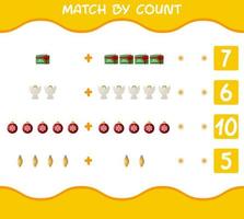 Match by count of cartoon christmas. . Match and count game. Educational game for pre shool years kids and toddlers vector