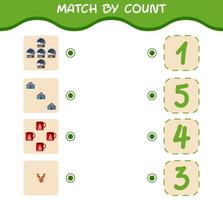 Match by count of cartoon christmas. . Match and count game. Educational game for pre shool years kids and toddlers vector