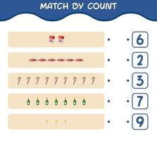 Match by count of cartoon christmas. . Match and count game. Educational game for pre shool years kids and toddlers vector