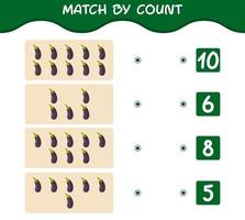 Match by count of cartoon eggplant. Match and count game. Educational game for pre shool years kids and toddlers vector