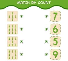 Match by count of cartoon bamboo shoot. Match and count game. Educational game for pre shool years kids and toddlers vector