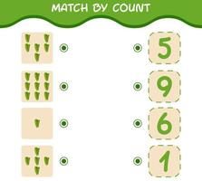 Match by count of cartoon lettuce. Match and count game. Educational game for pre shool years kids and toddlers vector