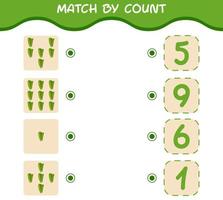 Match by count of cartoon lettuce. Match and count game. Educational game for pre shool years kids and toddlers vector