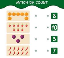Match by count of cartoon vegetables. Match and count game. Educational game for pre shool years kids and toddlers vector