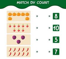 Match by count of cartoon vegetables. Match and count game. Educational game for pre shool years kids and toddlers vector