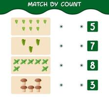 Match by count of cartoon vegetables. Match and count game. Educational game for pre shool years kids and toddlers vector