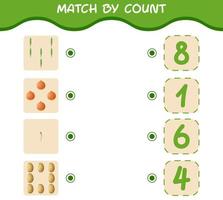 Match by count of cartoon vegetables. Match and count game. Educational game for pre shool years kids and toddlers vector