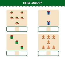 How many cartoon christmas. Counting game. Educational game for pre shool years kids and toddlers vector