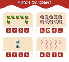 Match by count of cartoon christmas. . Match and count game. Educational game for pre shool years kids and toddlers vector