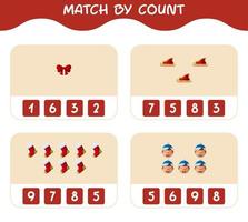 Match by count of cartoon christmas. . Match and count game. Educational game for pre shool years kids and toddlers vector