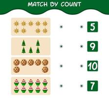 Match by count of cartoon christmas. . Match and count game. Educational game for pre shool years kids and toddlers vector