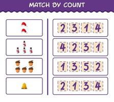 Match by count of cartoon christmas. . Match and count game. Educational game for pre shool years kids and toddlers vector