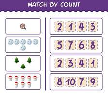 Match by count of cartoon christmas. . Match and count game. Educational game for pre shool years kids and toddlers vector