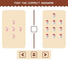 Find the correct answers of cartoon christmas. Searching and Counting game. Educational game for pre shool years kids and toddlers vector