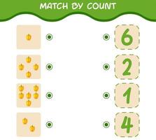 Match by count of cartoon bell pepper. Match and count game. Educational game for pre shool years kids and toddlers vector