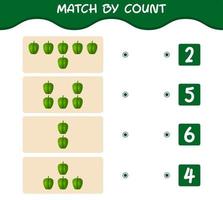 Match by count of cartoon bell pepper. Match and count game. Educational game for pre shool years kids and toddlers vector