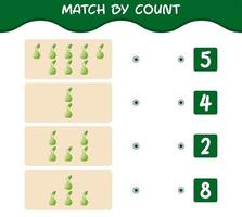Match by count of cartoon kohlrabi. Match and count game. Educational game for pre shool years kids and toddlers vector
