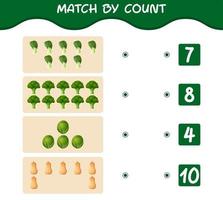 Match by count of cartoon vegetables. Match and count game. Educational game for pre shool years kids and toddlers vector