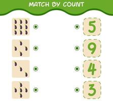 Match by count of cartoon eggplant. Match and count game. Educational game for pre shool years kids and toddlers vector