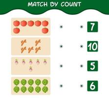 Match by count of cartoon vegetables. Match and count game. Educational game for pre shool years kids and toddlers vector