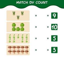 Match by count of cartoon vegetables. Match and count game. Educational game for pre shool years kids and toddlers vector