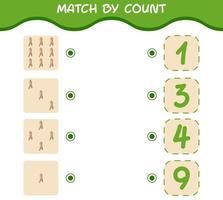 Match by count of cartoon ginseng. Match and count game. Educational game for pre shool years kids and toddlers vector