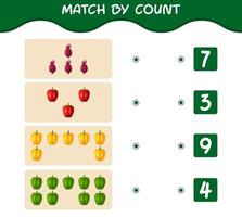 Match by count of cartoon vegetables. Match and count game. Educational game for pre shool years kids and toddlers vector