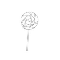 Spiral striped doodle lollipop. Line art. Twisted sucker candy on stick. Isolated vector illustration