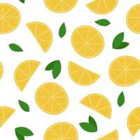 Lemon seamless pattern. Lemon slices and leaves on white background vector