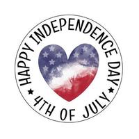 Watercolor textured vector heart in color of American flag of USA with white stars. Patriotic badge round stamp design for Independence day 4th of July.