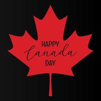 Happy Canada day greeting card with maple leaf icon from National flag of Canada. Simple vector dark design for Canada day with text, print.