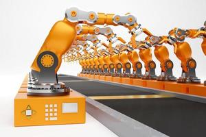 robot arm and conveyor belt with 3d rendering photo